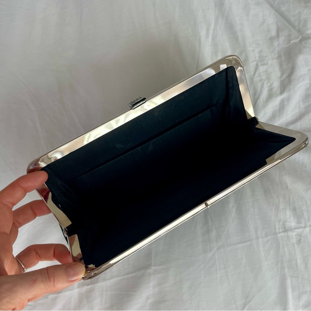 Vintage Black Patent Leather Vinyl Floral Clutch Evening Bag - Picture 7 of 13